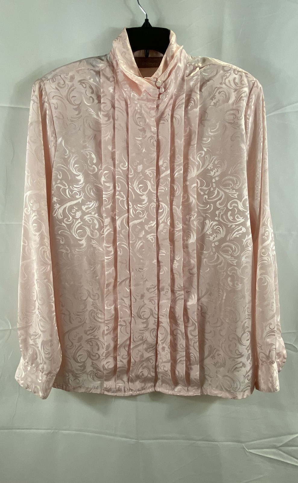 Vintage 90s Worthington Women’s Pink Damask Pintuck Blouse Sz 18