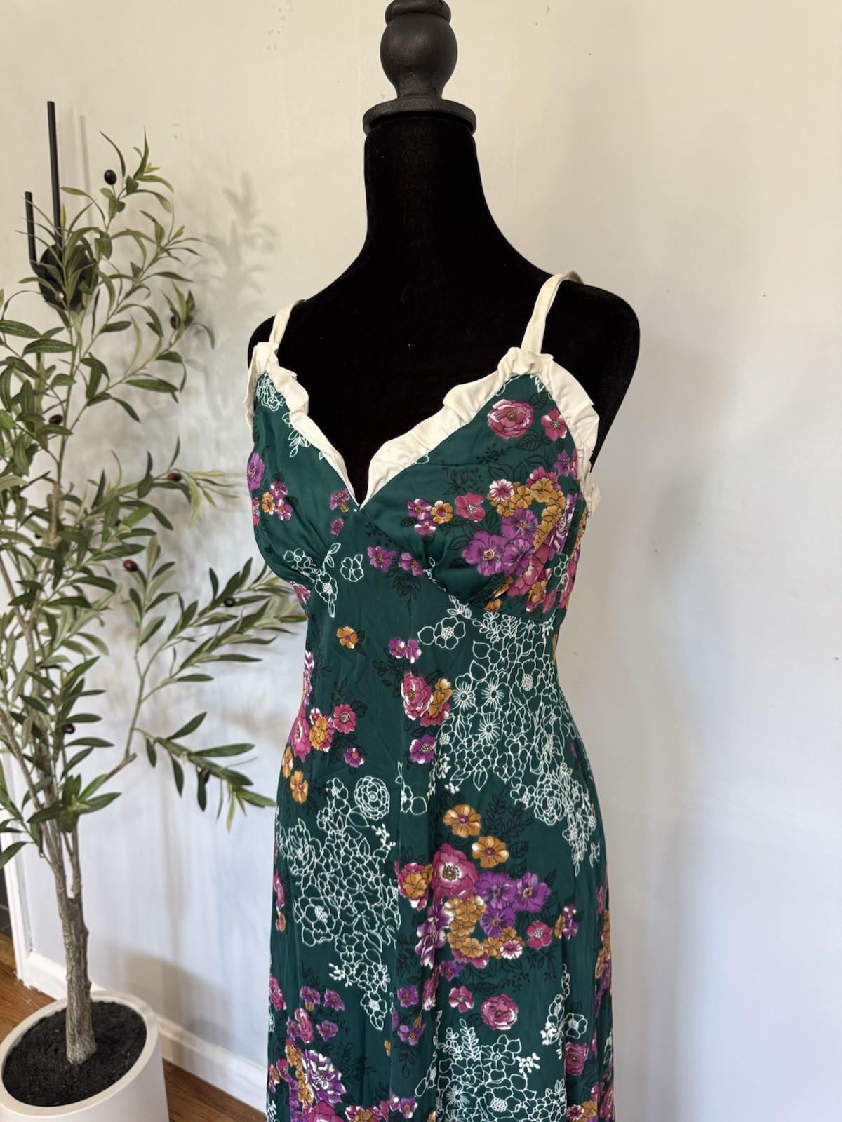 Vintage 60’s 70’s Floral Maxi Dress Ruffle Hem Babydoll Boho Hippie Grunge Fairy