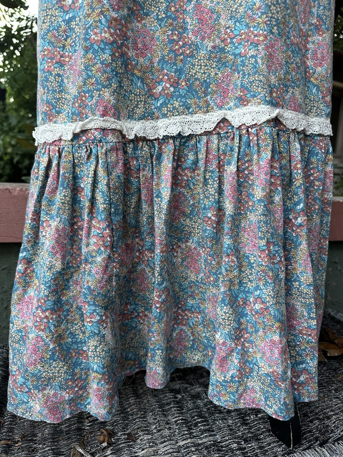1970s Vintage Boho Prairie Floral Dress W/ Bell Sleeves