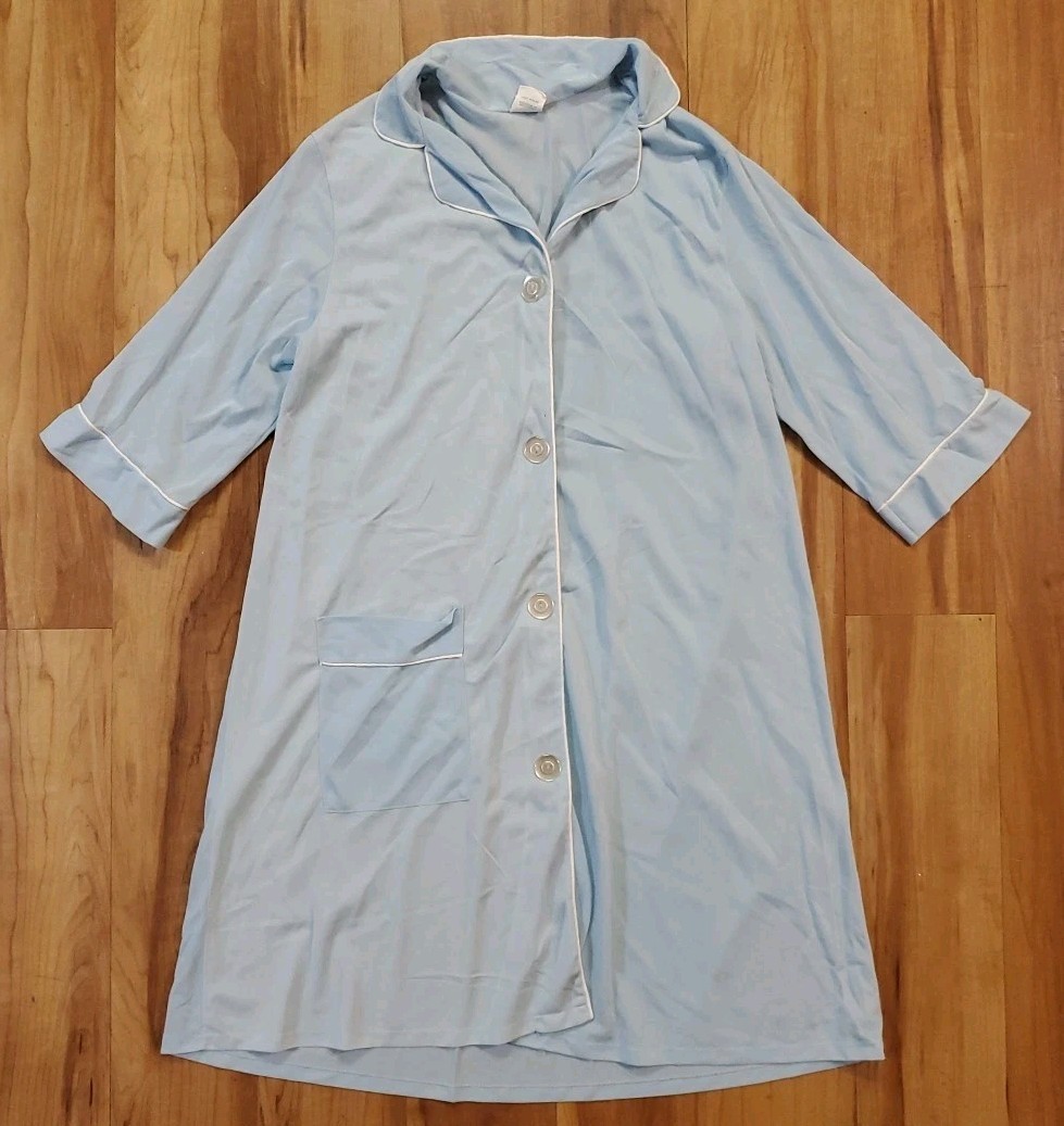 Vtg Gaymode Size 34 Button Down Sleep Shirt Blue House Dress Penneys Grannycore