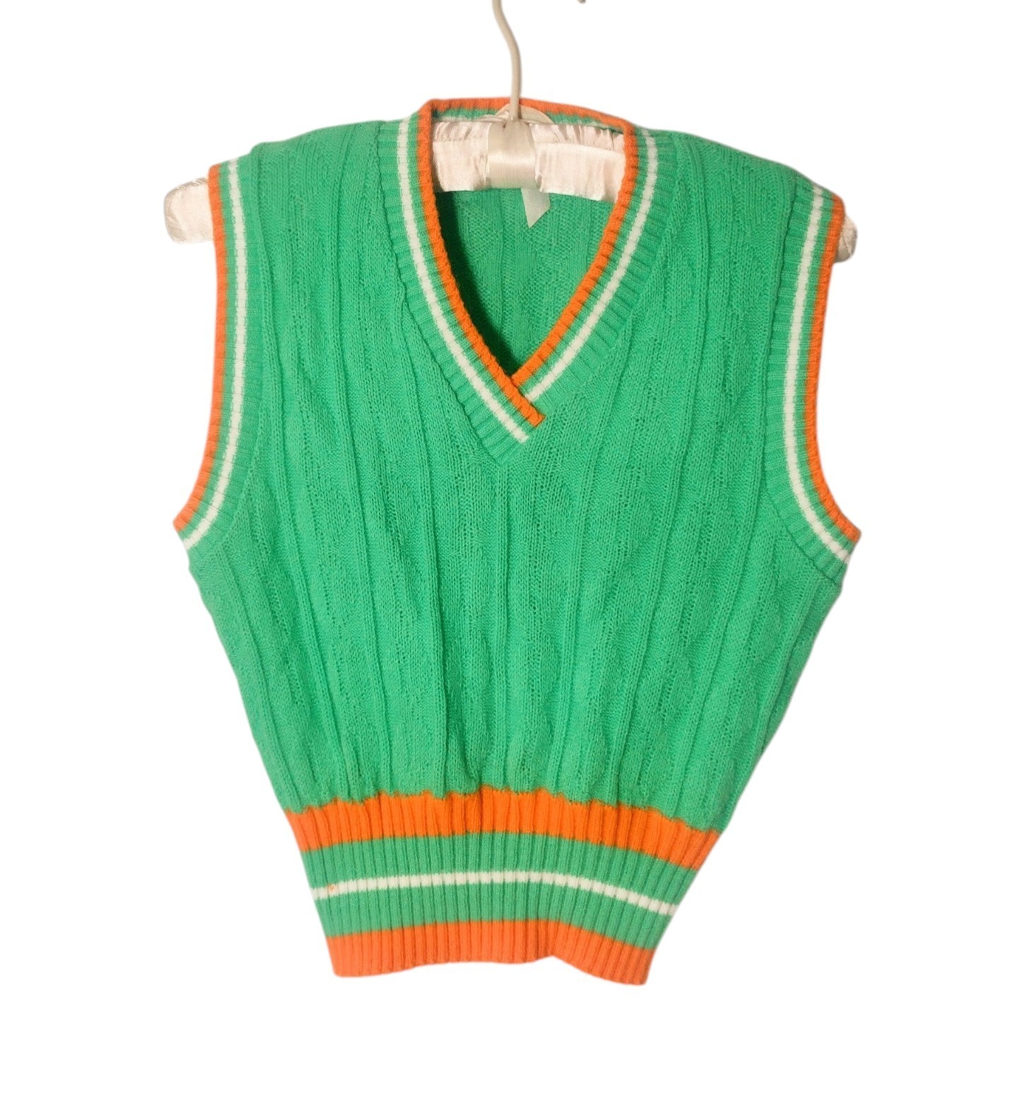 Vintage 70’s Cable Knit Cropped Sweater Vest XS Tenniscore Academia Preppy Green