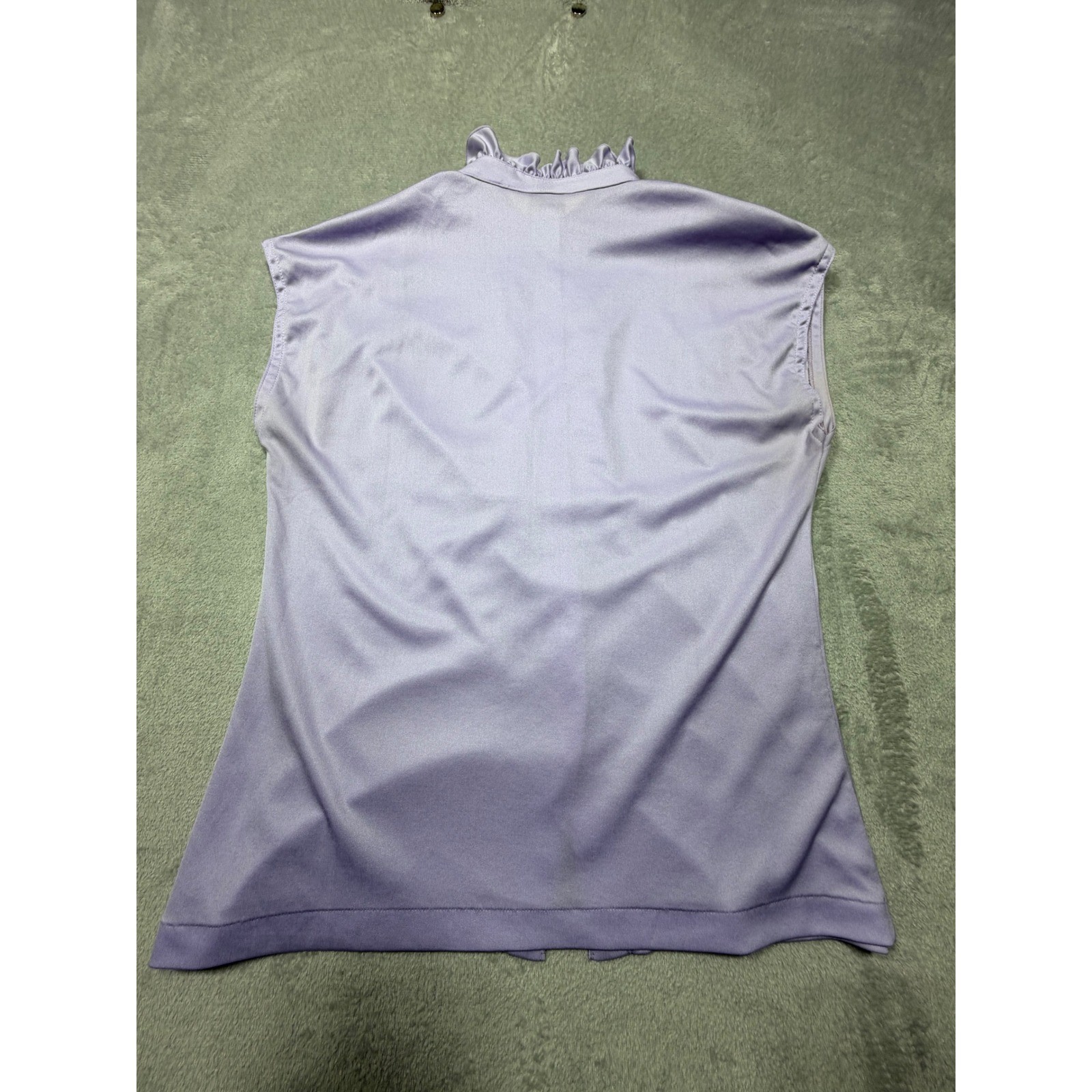 Vintage Gabrielle Lavender Ruffle Blouse Sleeveless Purple 70s Large 100 Poly