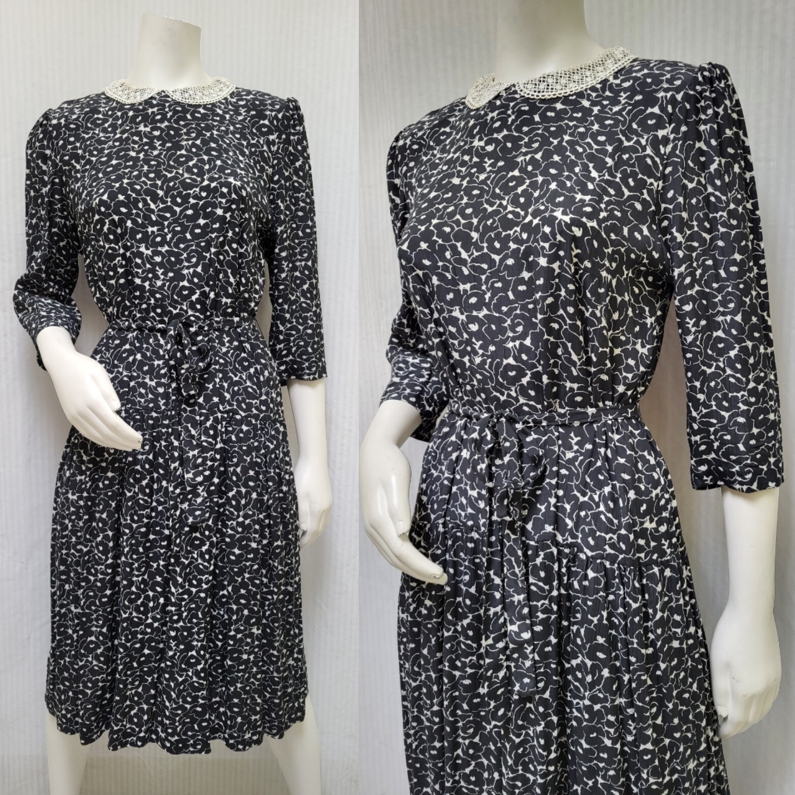 Vintage Jane Schaffhausen Belle France Floral Dress Lace Collar – Size M