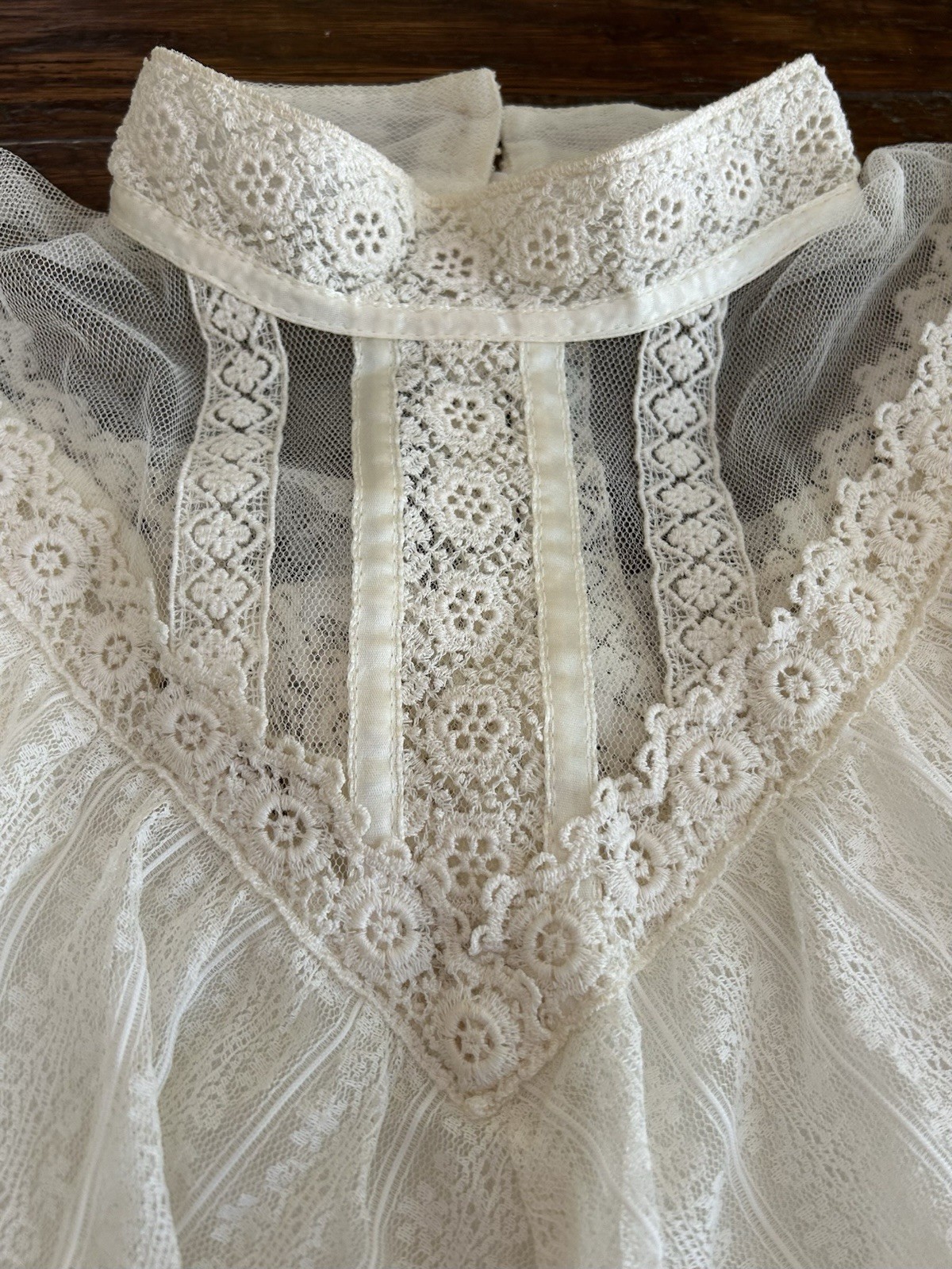 Vtg Gunne Sax Bridal Wedding Dress M/8 Ivory Tulle Lace Victorian Cottagecore