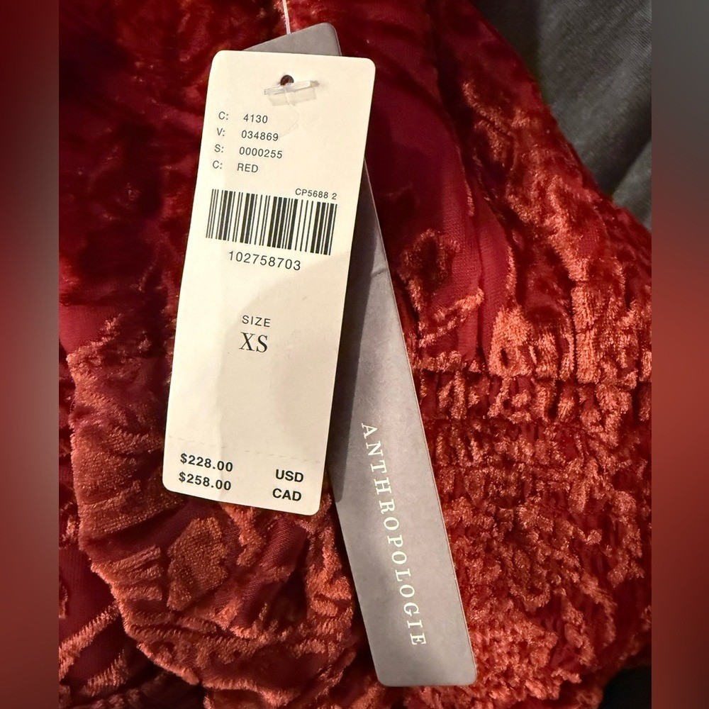 Anthropologie Red Velvet Jacquard Midi Dress – NWT Size XS