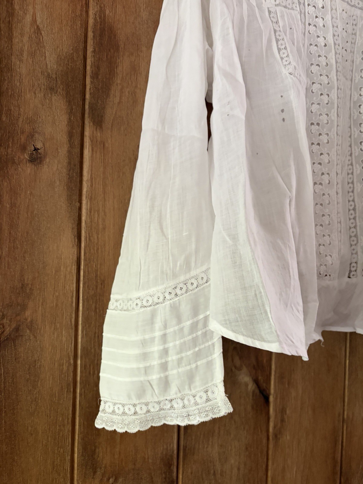 Antique Edwardian White Cotton Lace Blouse Bodice Whitework Pintuck c. 1900s