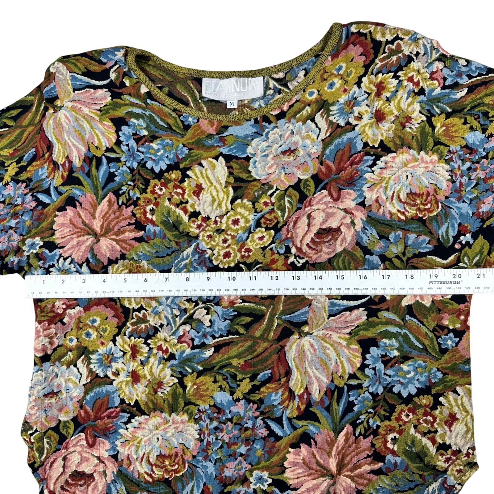Platinum by Dorothy Schoelen VTG Made in USA Floral Tapestry Print Blouse Med
