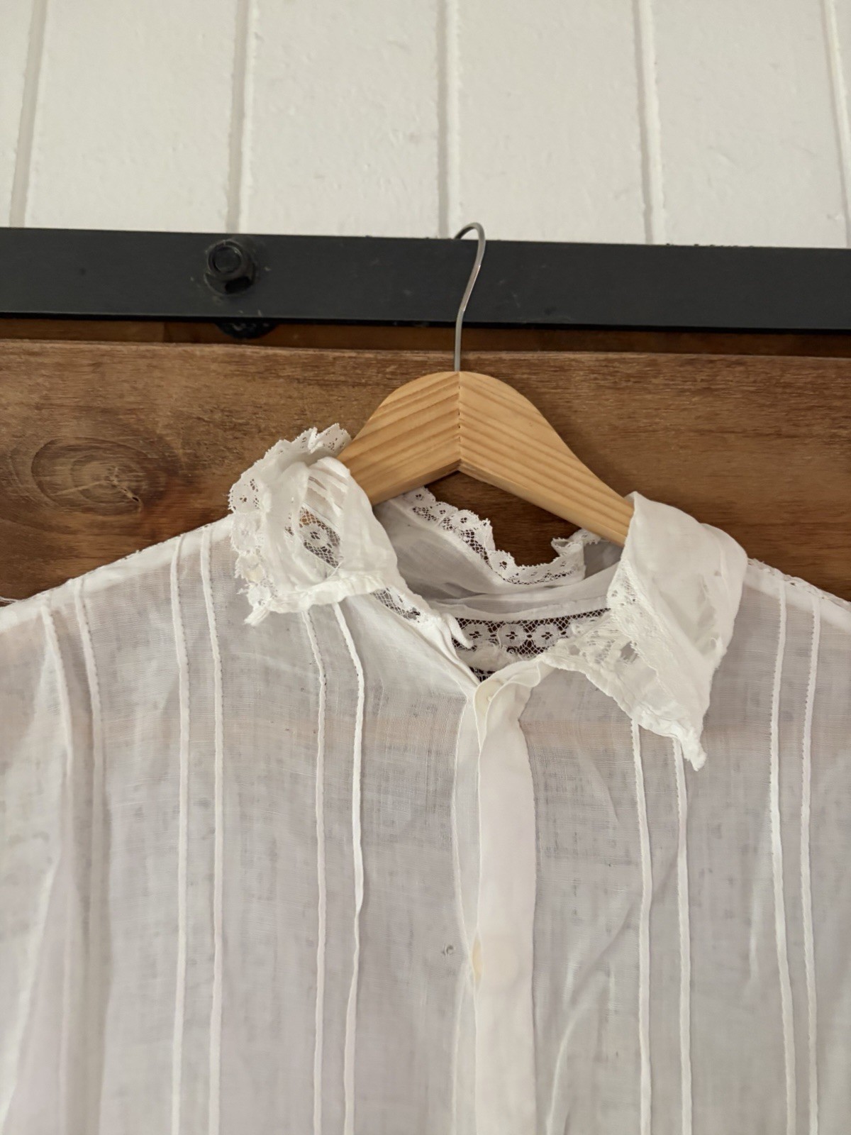 Antique Edwardian White Cotton Lace Blouse Bodice Whitework Pintuck c. 1900s