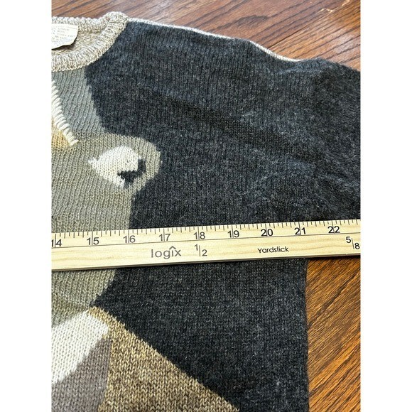 Vintage 20 Ans by Mariea Kim Lion Intarsia Wool Blend Sweater Gray Tan Women’s M