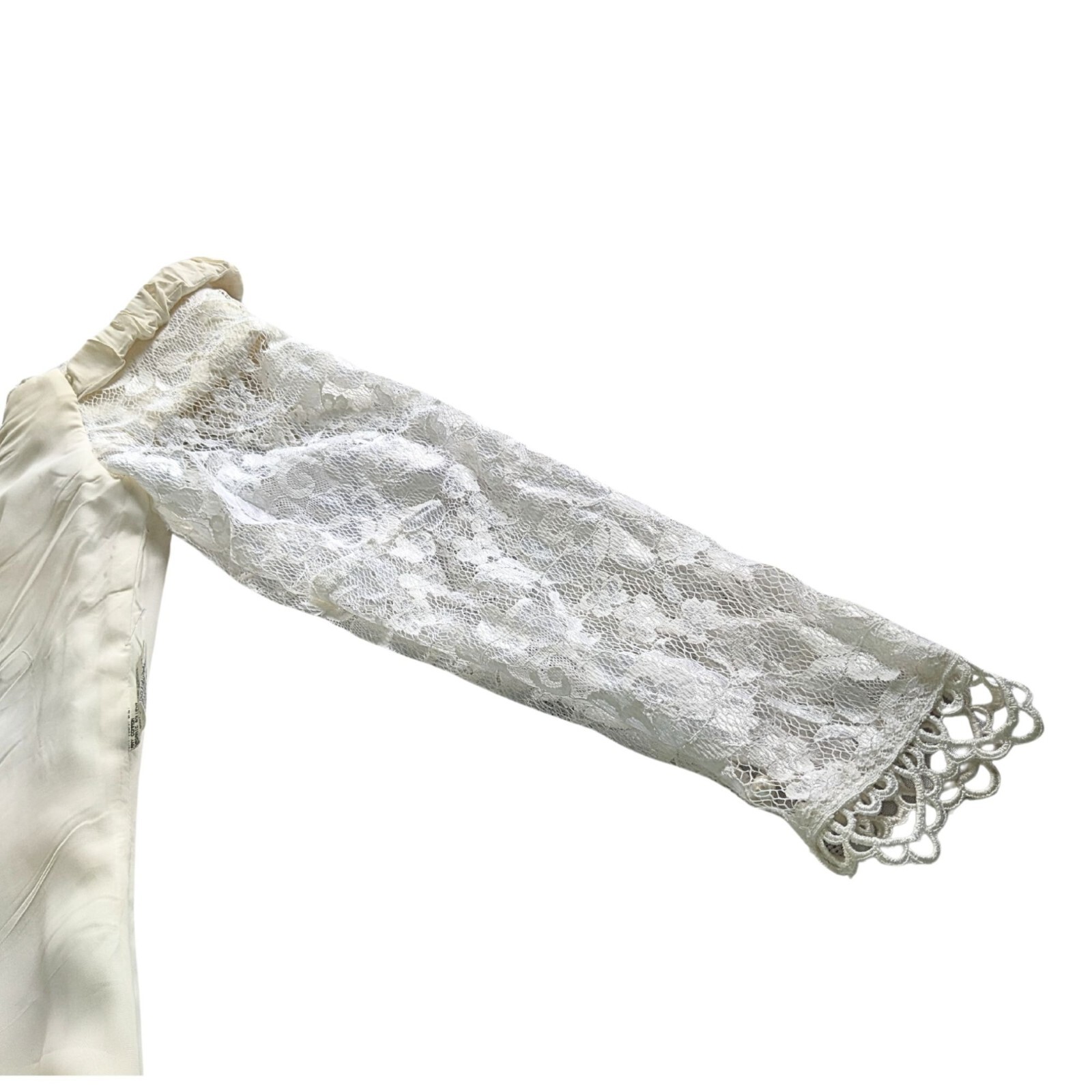 Vtg Early 90s JESSICA MCCLINTOCK Bridal Ivory Lace Off-Shoulder Pearl LS Gown 8