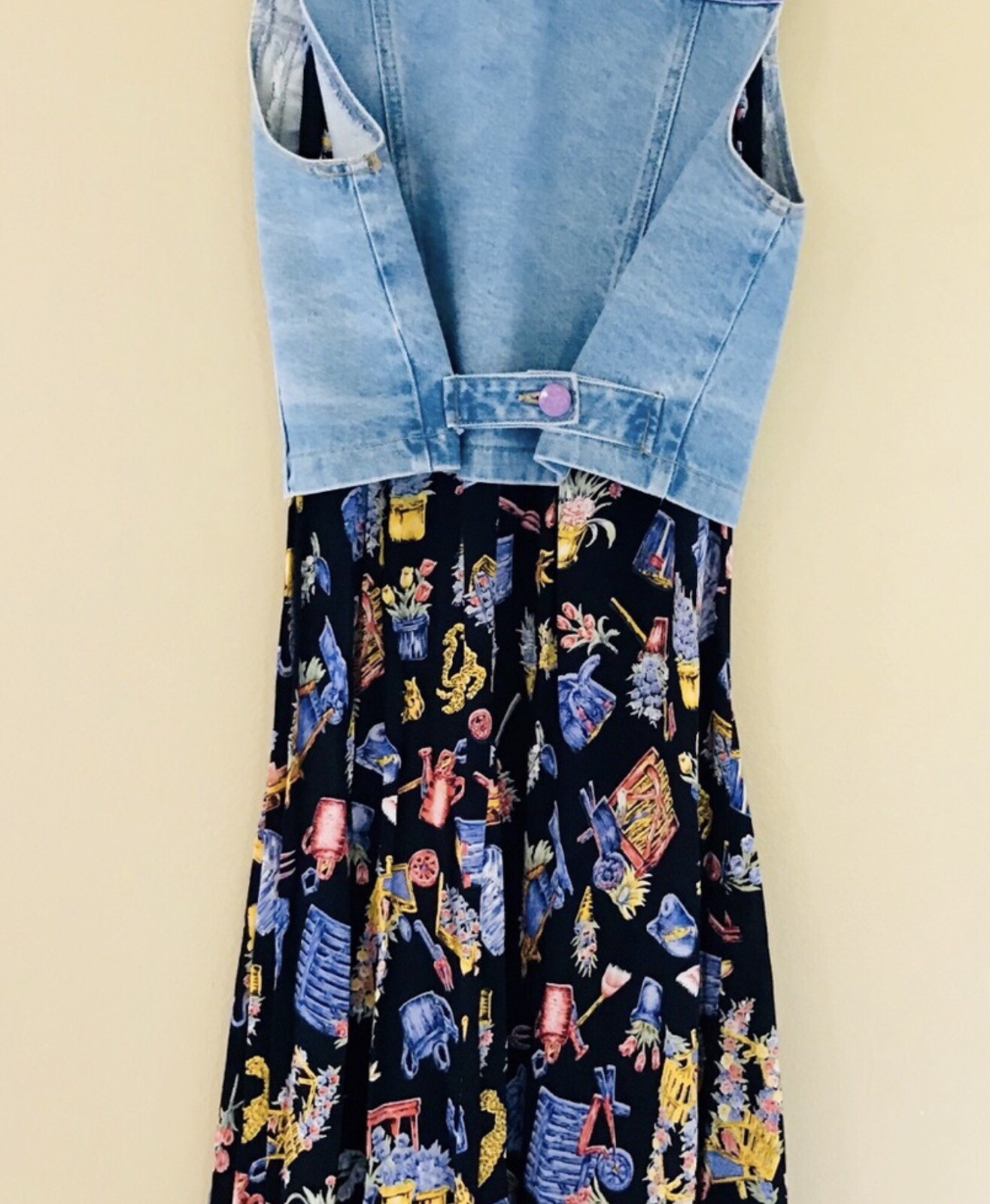 Vintage Y2K Romeo Romeo Embellished Denim Vest Matching Maxi Skirt Garden Theme