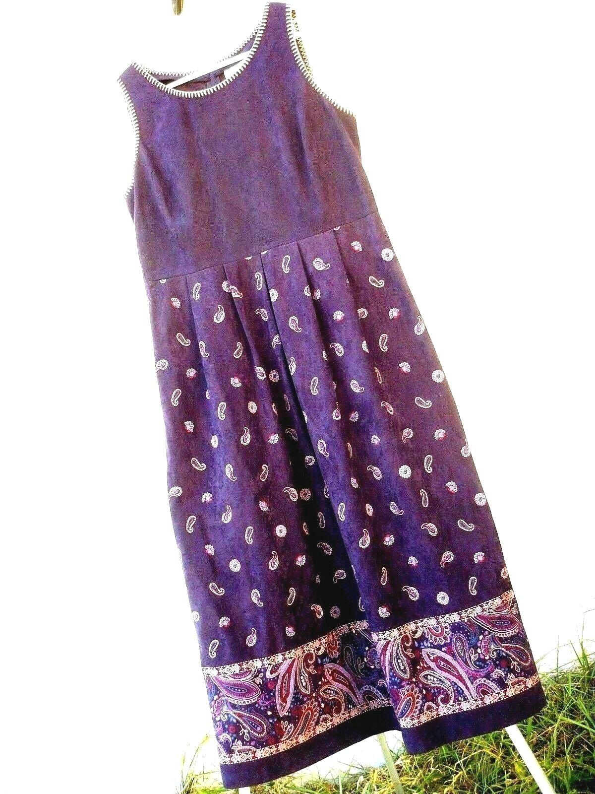 VTG 90S M P INDIAN STITCH HIPPIE BOHO PAISLEY SOFT POLY JUMPER LONG DRESS WOMEN