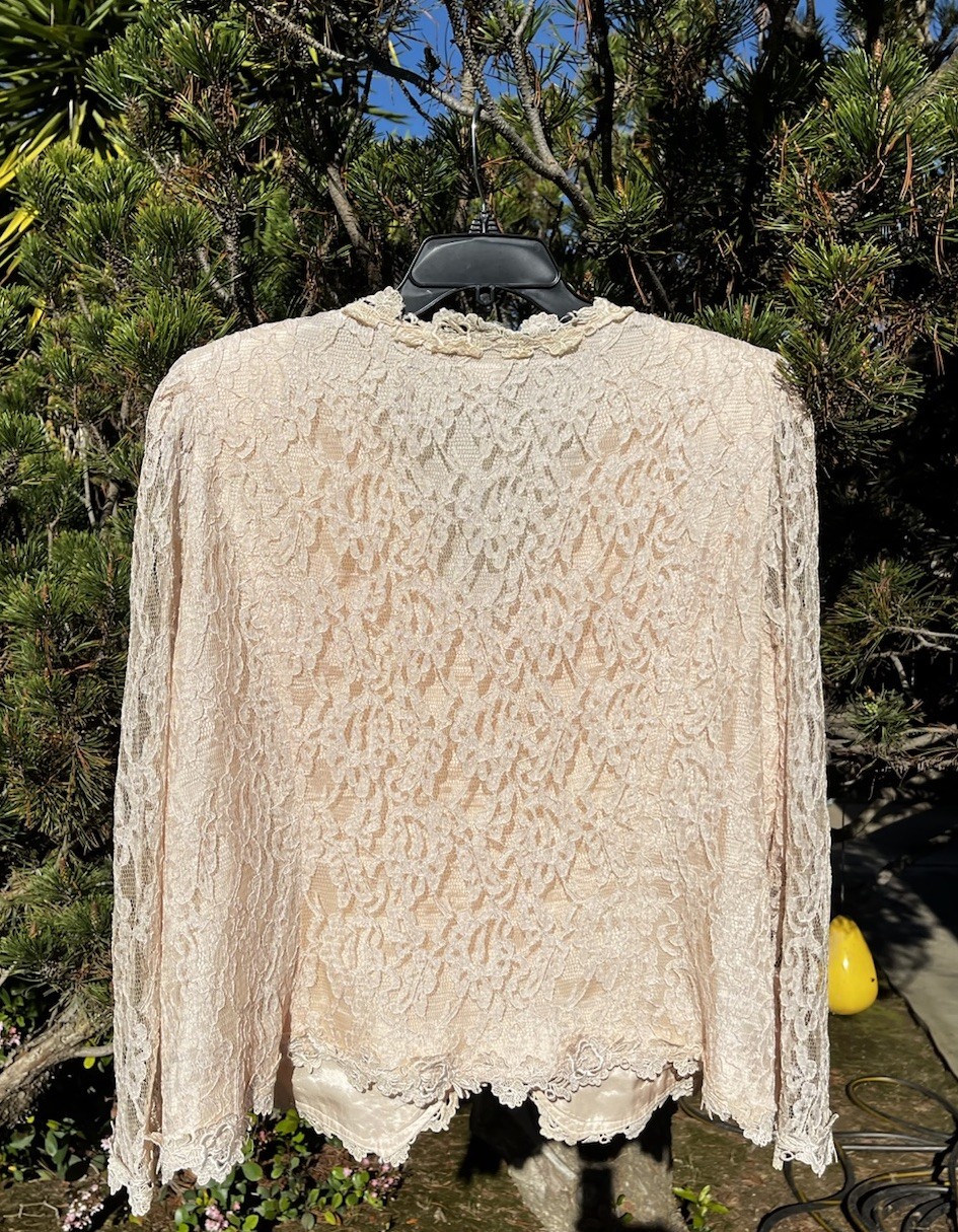 VTG 90s Lisa Michaels Romantic Coquette Top Jacket Peach Lace Size 24