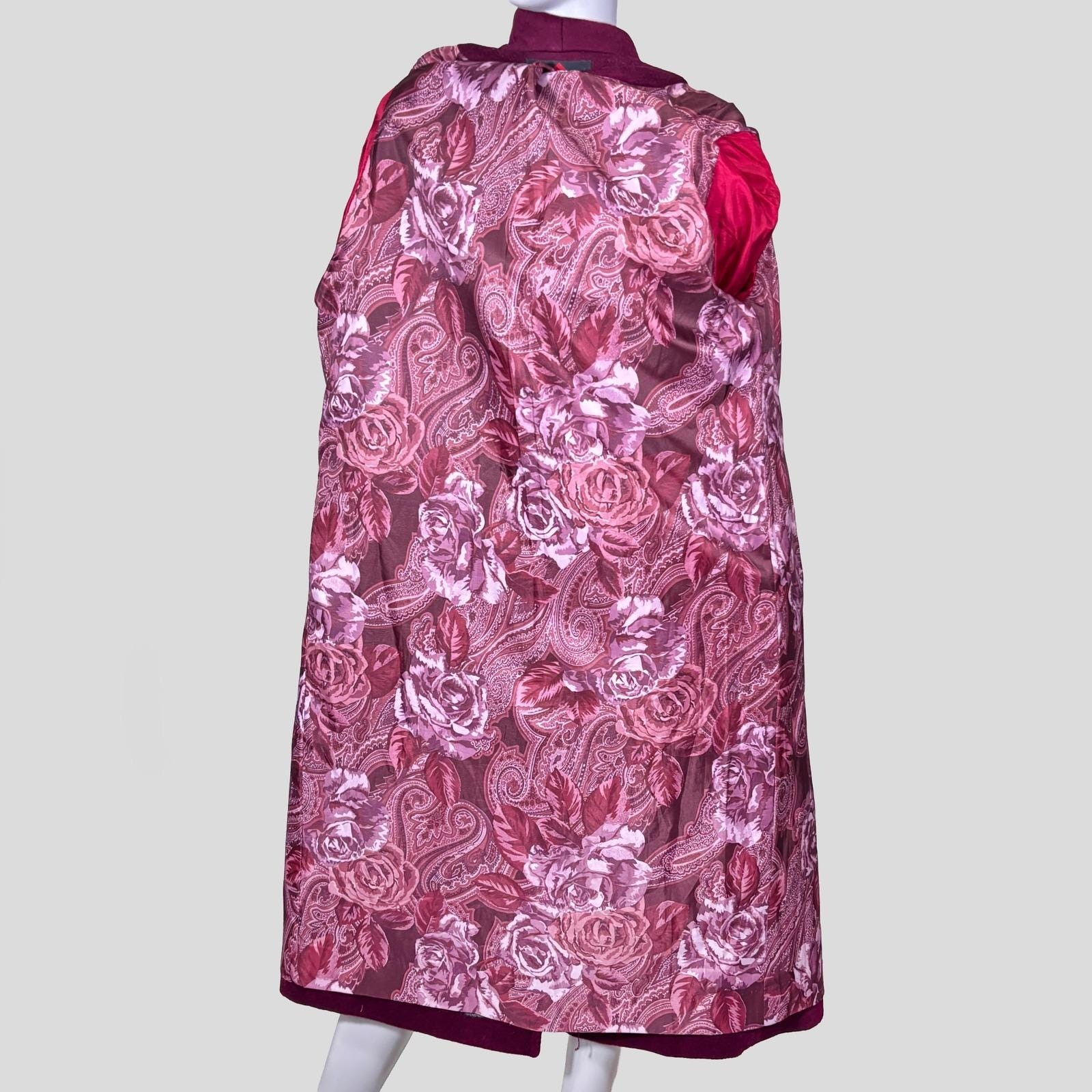 VTG Alorna Forstmann Magenta Wool Blend Coat with Scarf Womens L Peacoat