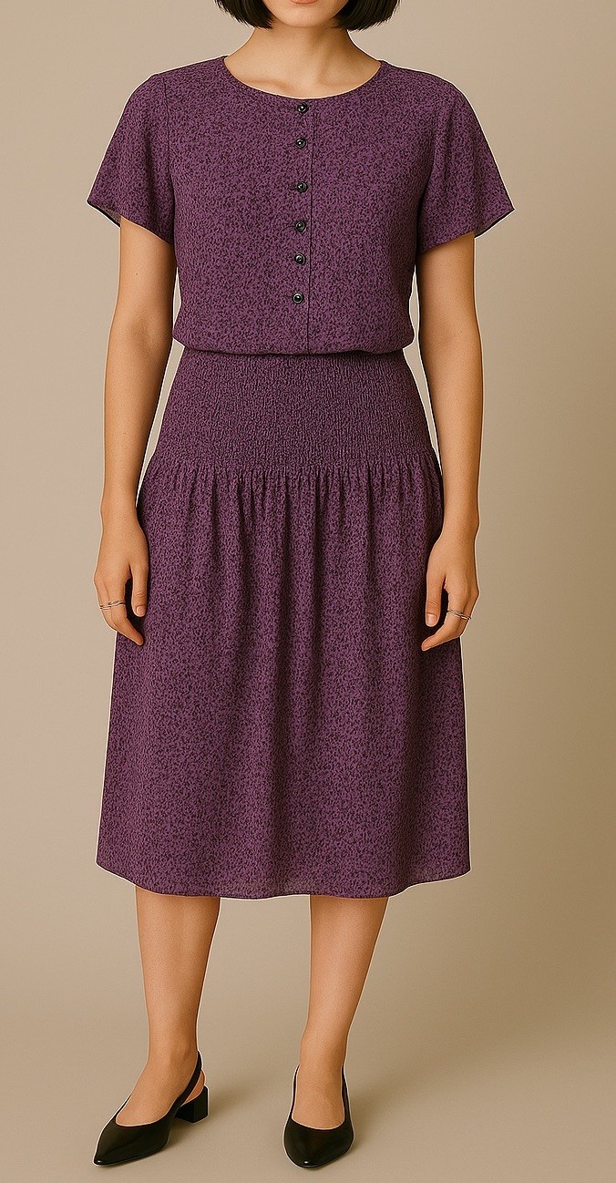 Vintage 80’s Alison Peters blowsy dress s. 8 med, flattering, versatile length