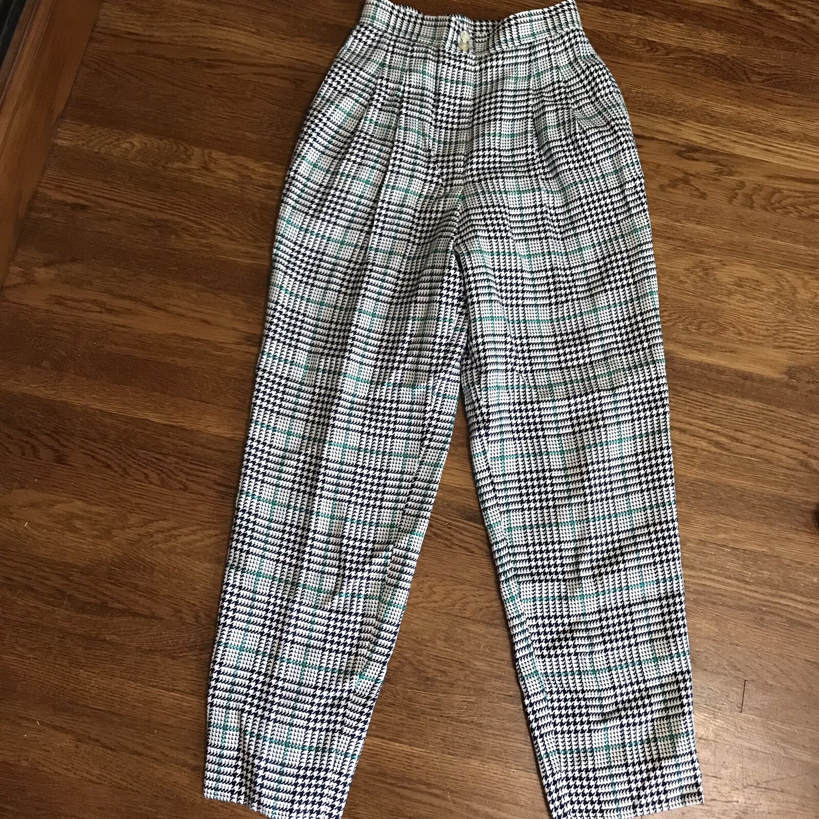 Y2k 80s David Brooks pleated trousers tapered pants Womens 8 plaid houndstooth