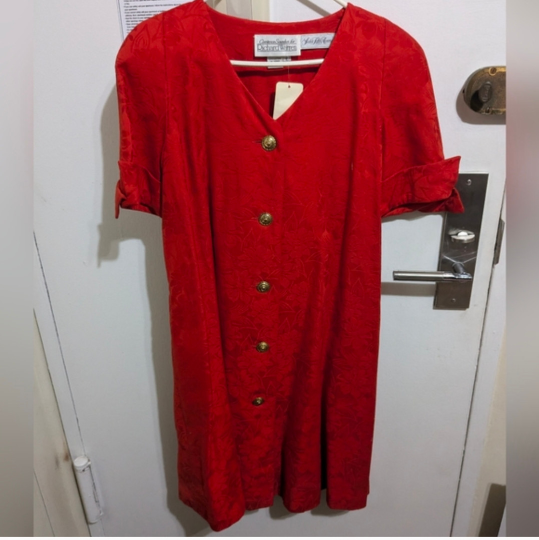 Constance Saunders Vintage For Richard Warren Red Button-Down Dress