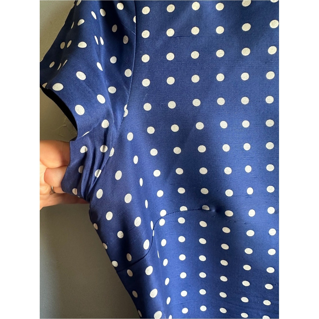 Pure & Simple 100% Silk Blue Polka Dot Dress Retro Parisian Chic Ruffle Hem Sz 8
