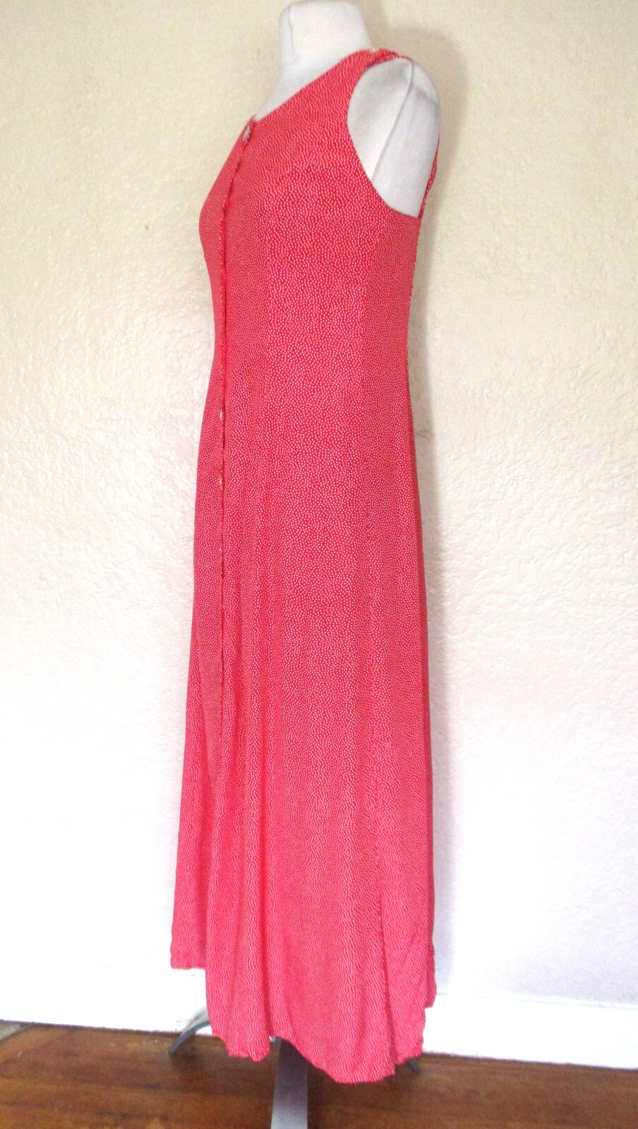 Vintage 90s Carol Anderson Maxi Dress S/M Women Red White Dot Rayon Crossback