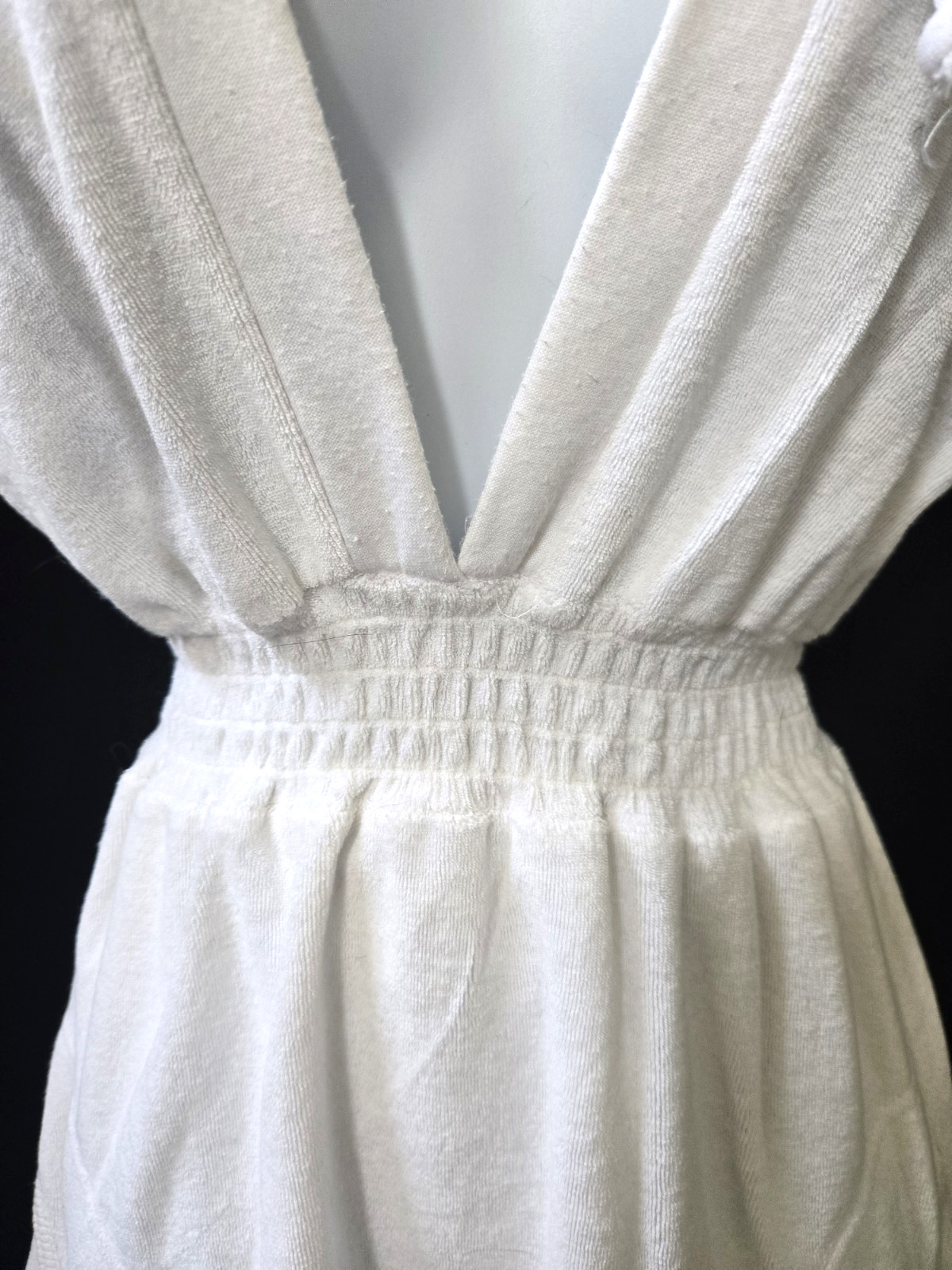 Sporty Sexy Cute Vtg 90s HANA SPORT Deep V-Neck Terrycloth Hoodie Mini Dress L
