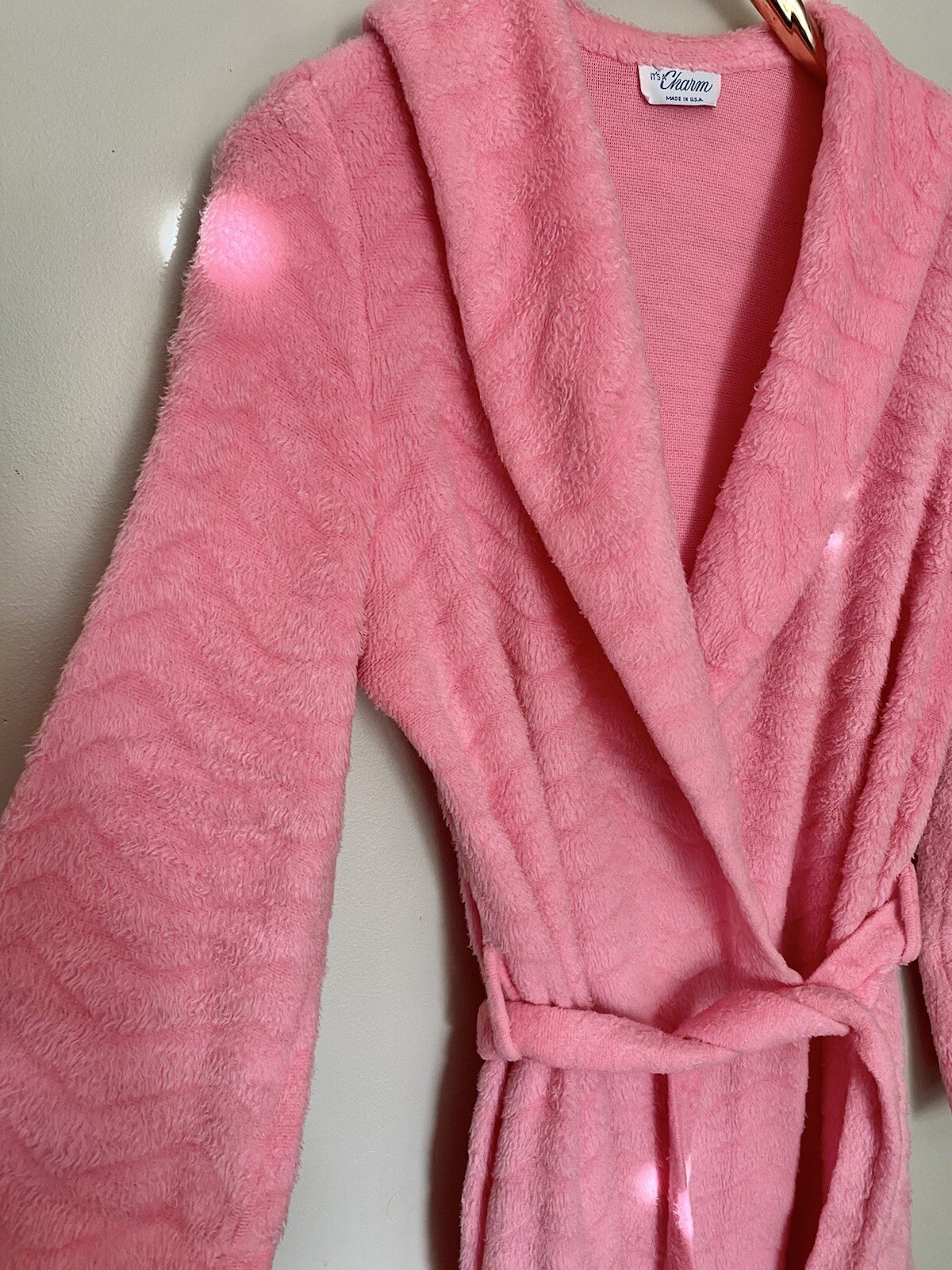 Vintage It’s A Charm Women’s Robe Kimono Long Pink Chevron Textured Medium