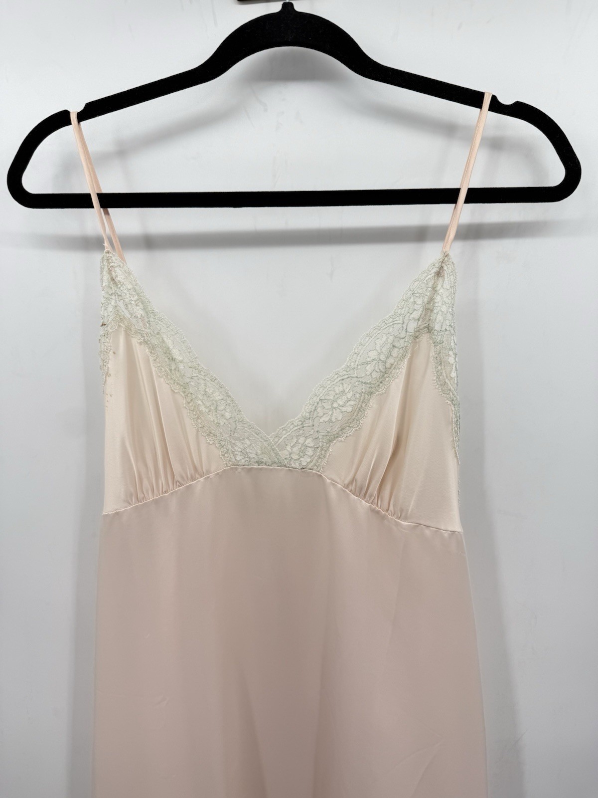 VTG Sears Pink Satin Long Nightgown Sleeveless Lace Trim Lingerie Size 34