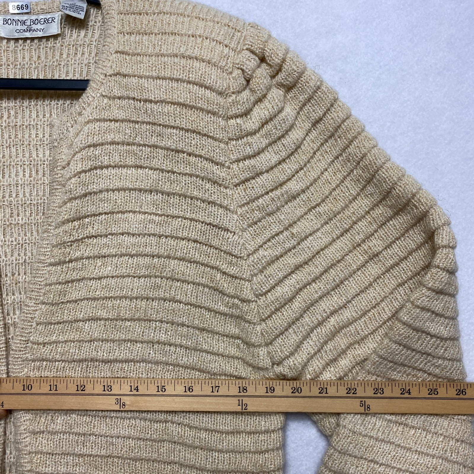 Vintage Bonnie Boerer Longline Cardigan Small Gold Metallic Silk Mohair Blend