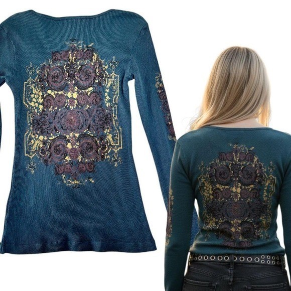 💎 NWT Vintage Y2K Cyber Grunge Thermal Tattoo Top – Medium