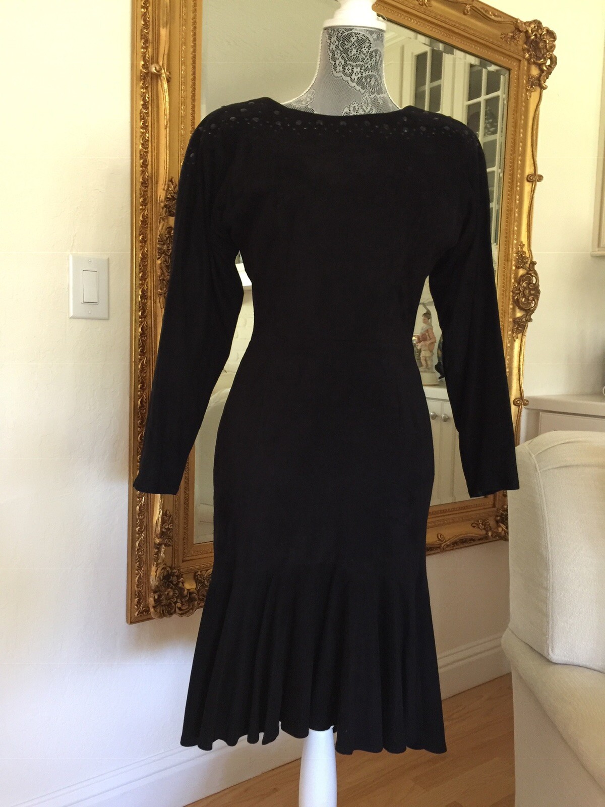 1980’s Vintage Black Suede Evening Dress By Vakko