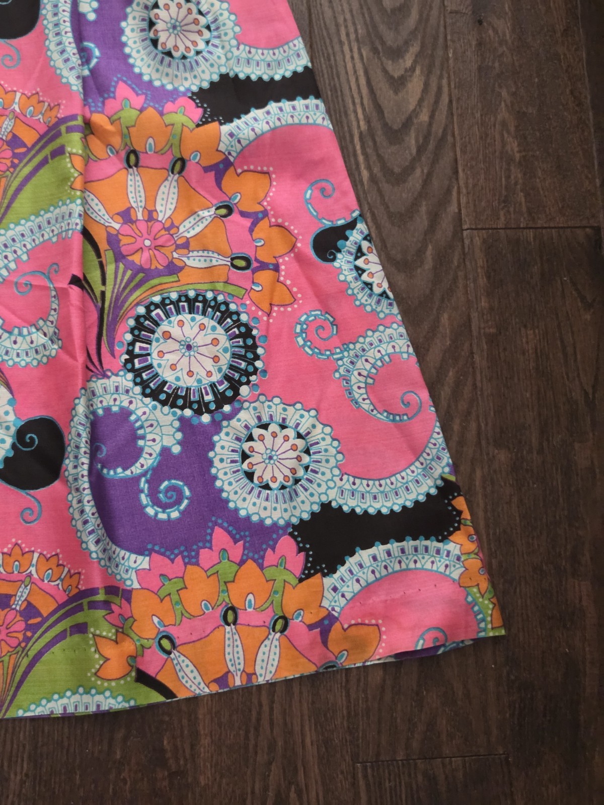 Vintage 70s Psychedelic Paisley Floral Maxi Dress Pink Purple Boho Hippie S