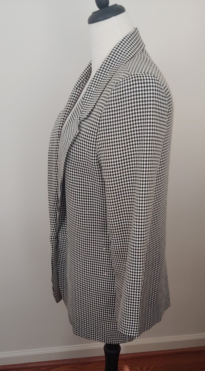 1990s Sportables Women’s M Black/White Diamond Pattern Blazer Jacket/Rhinestones