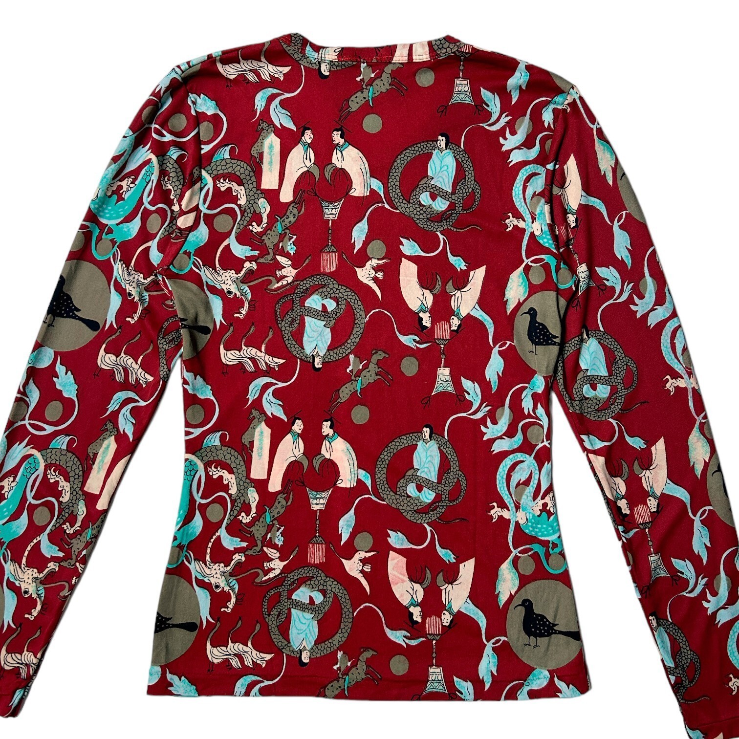 70s Vintage Novelty Print Shirt Art Traditional Animal Dragon Snake Pattern.