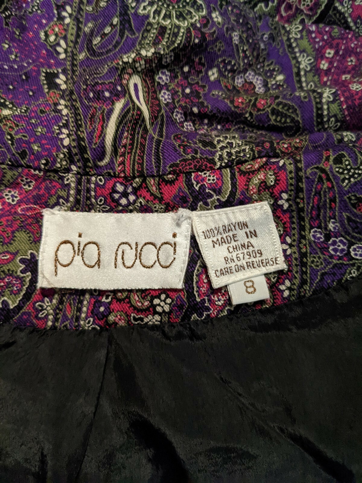 VTG Pia Rucci Paisley Floral Purple Jacket Blazer Sz 8 Medium M