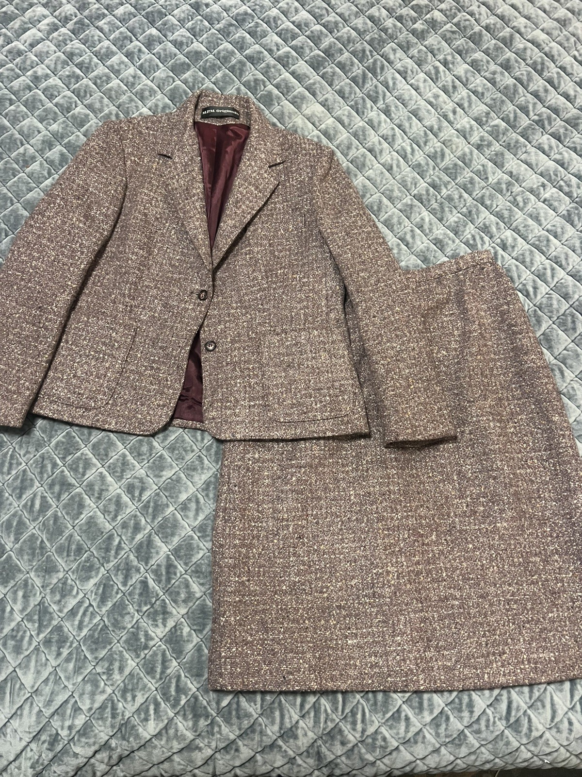 Vintage 1970s Rust and Brown Wool Tweed 2 Piece Skirt Jacket Suit MRM Originals