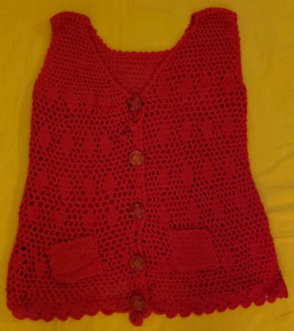 Vintage Hand Made Crochet Women’s Vest Cottage Core Grannie Core