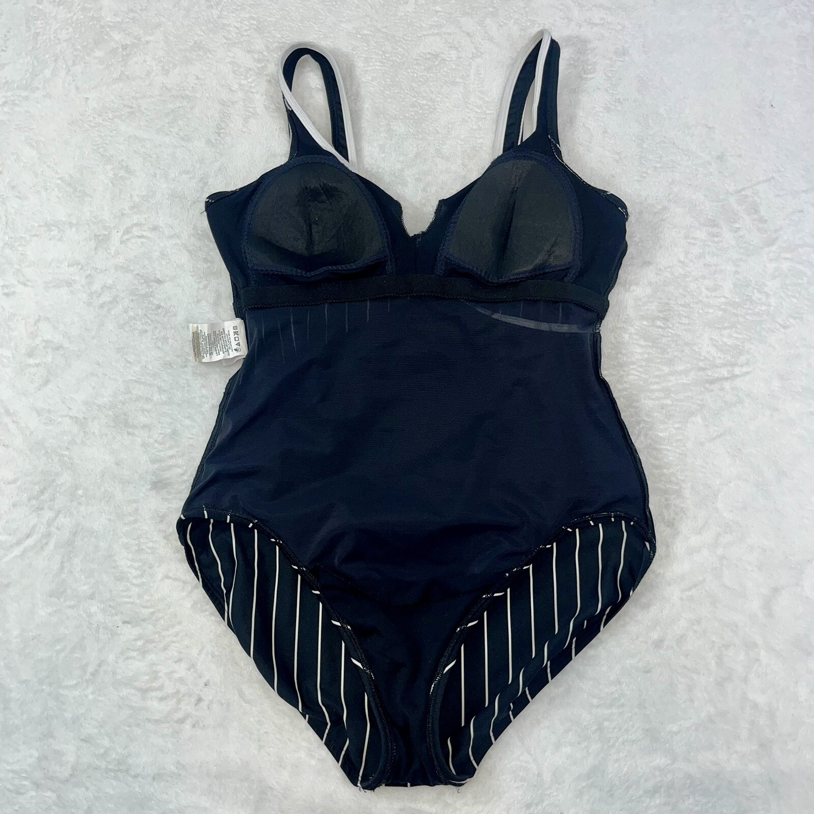 Vtg Cole of California One Piece Swimsuit Sz 16 Striped Black Pin Up Rockabilly