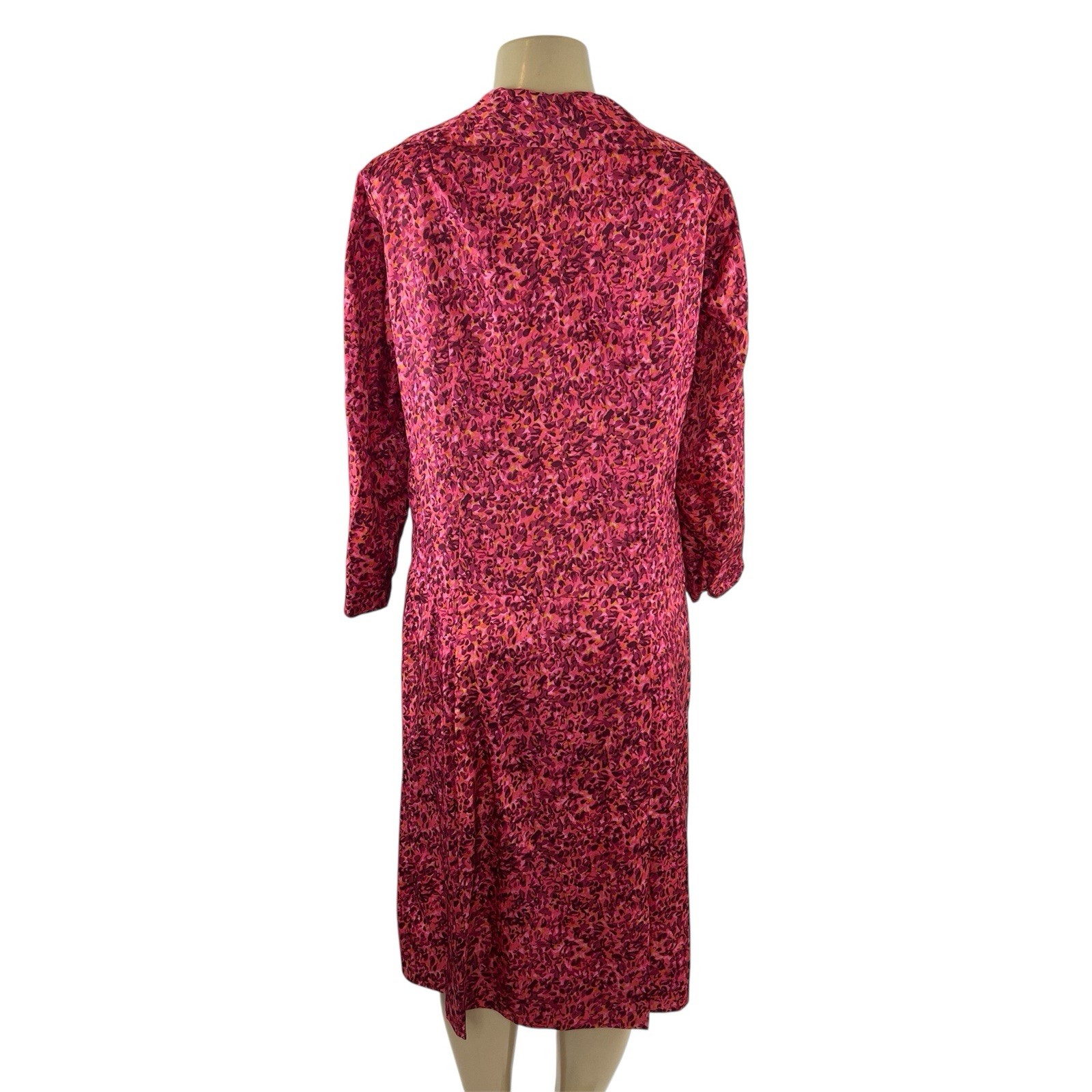 Vintage 1960s Dress Colorful Pink Abstract Floral Mod Drop Waist Bow Rhinestone