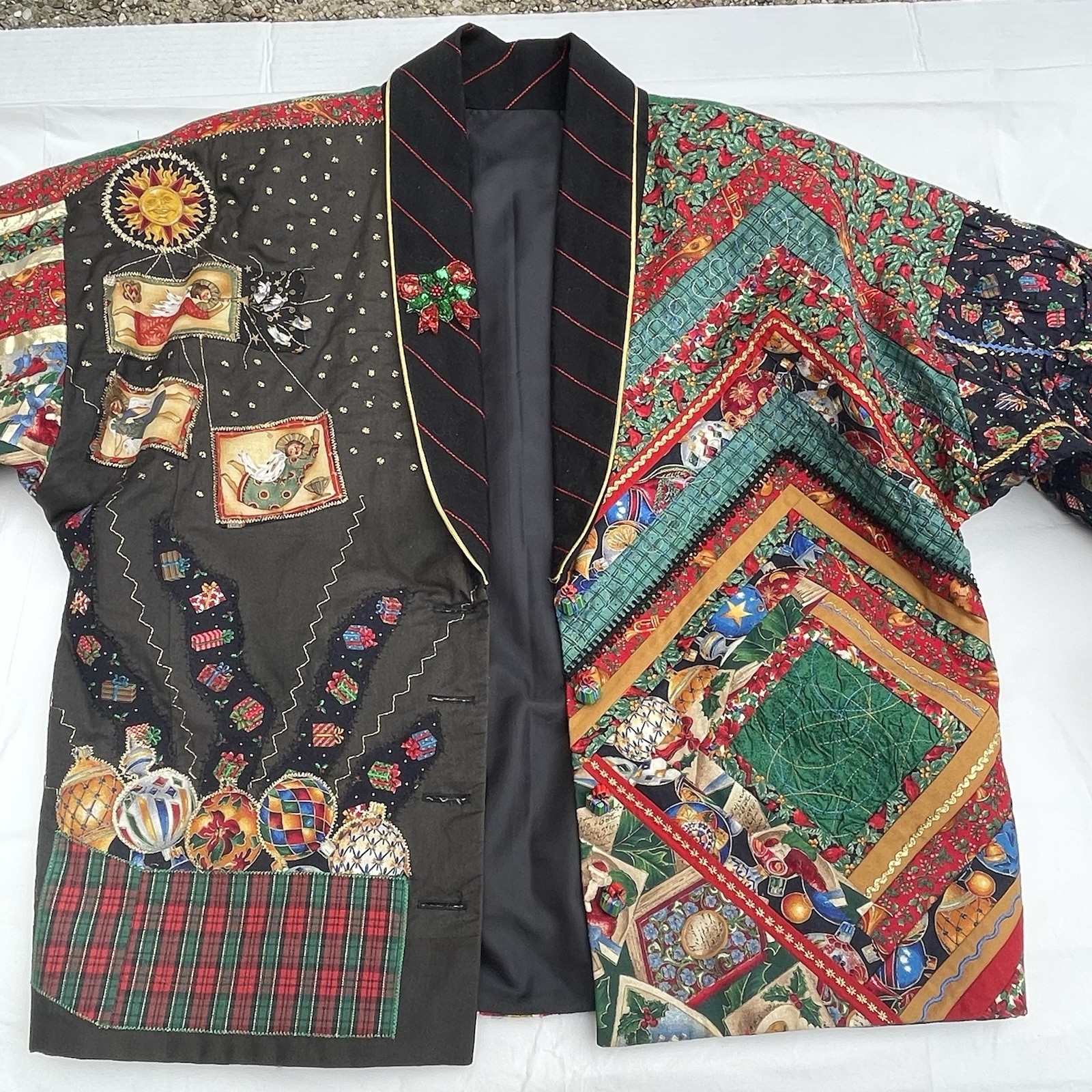 Rare Patchwork Quilt Jacket XL Color Blocking Contrast Handmade Unique Women