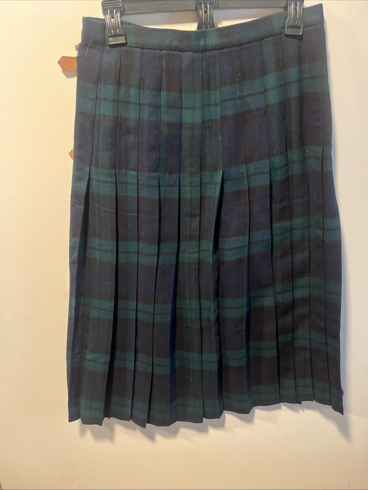 Vintage 80s Wool Kilt Skirt Aunt Abigail’s Attic Blue Green Plaid 30” W 31” L