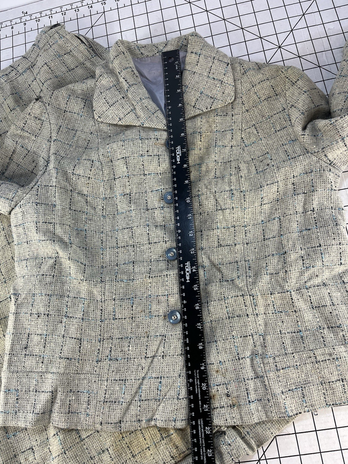 Vintage 40s 50s 60s Women’s Two Piece Jacket Skirt Fleck Wool Blend Business Mod