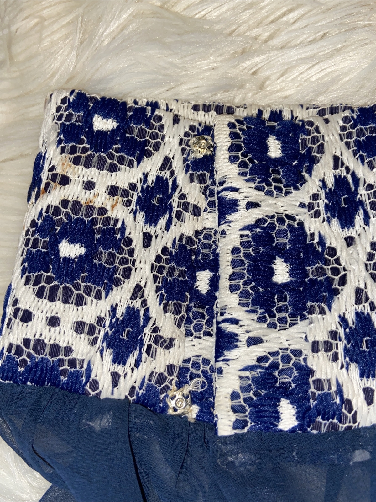 Vintage Union Made ILGWU AFL-CIO 1955-1995 Blue/white Sheer Puff Sleeves Size 18