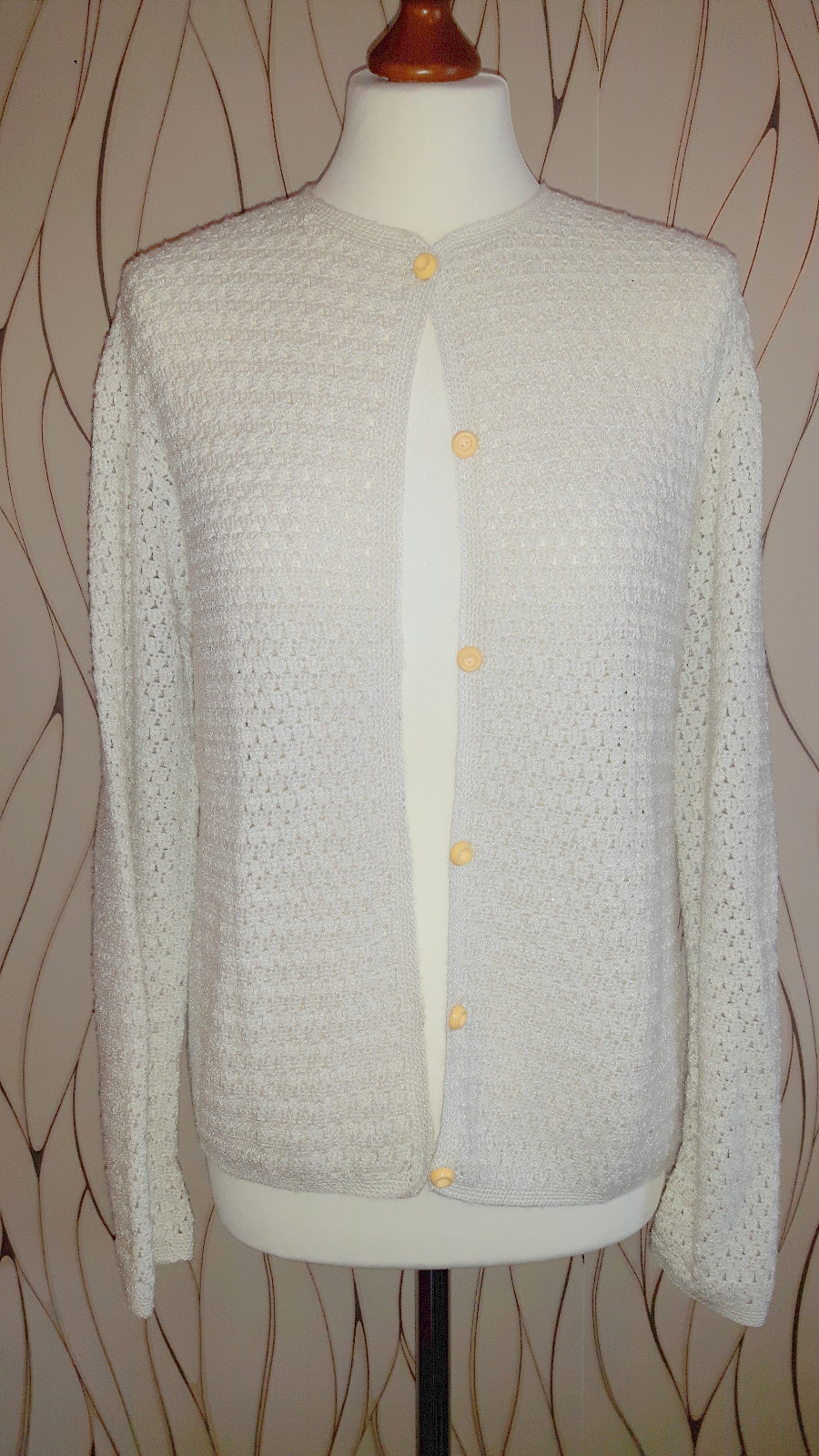 Womens True Vintage Jacket Sz M White Cardigan Ladies Girls Crochet Handmade