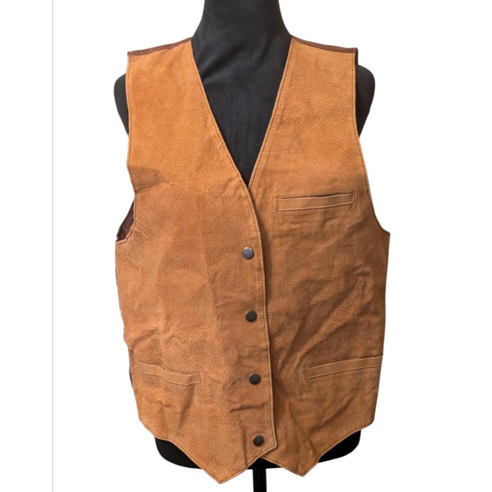 VTG Don’t Stop Classics Tan Suede Leather Western Cowboy Vest Large L Cinch Back