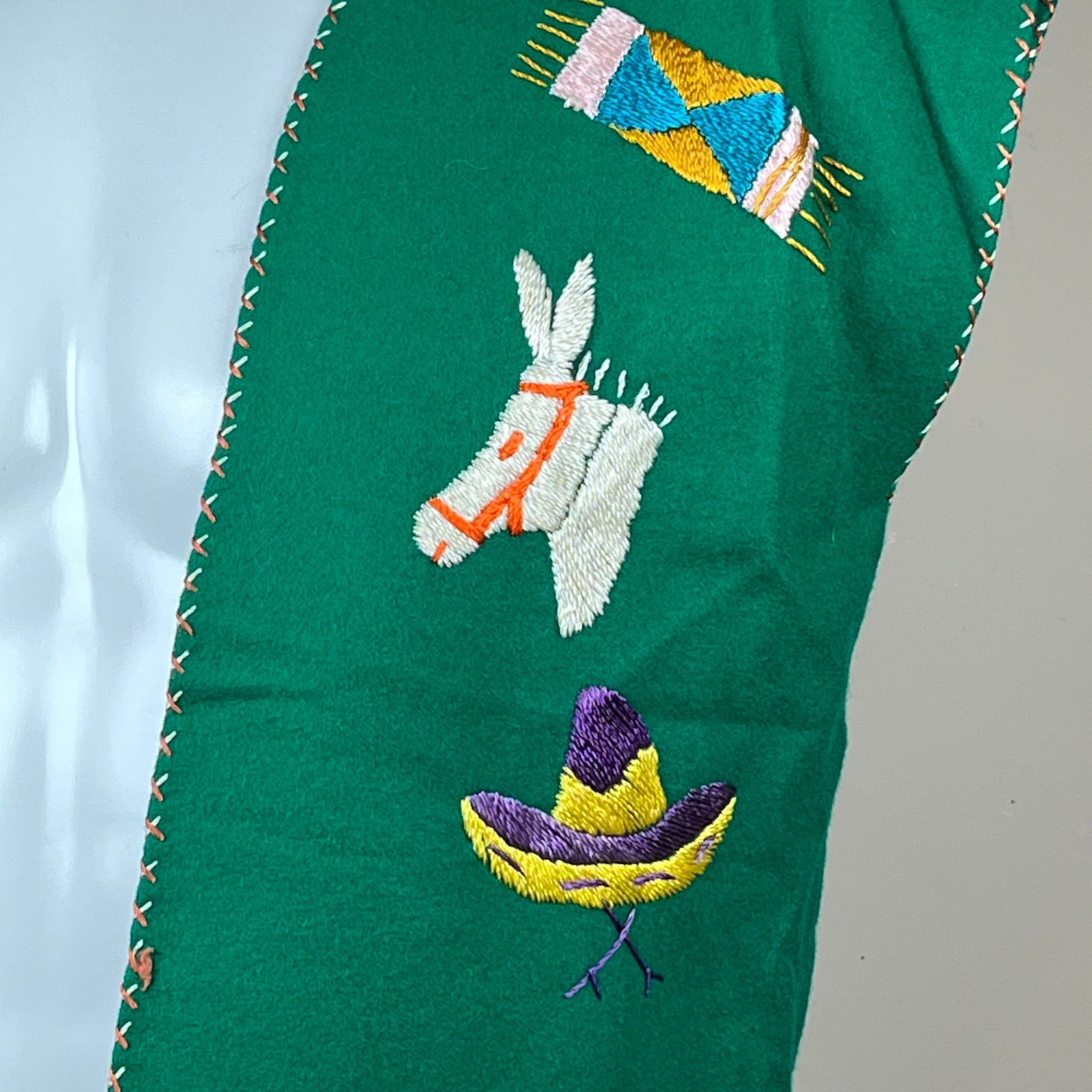 Vintage 1940’s Mexican Embroidered Wool Vest Medium Sombrero Donkey
