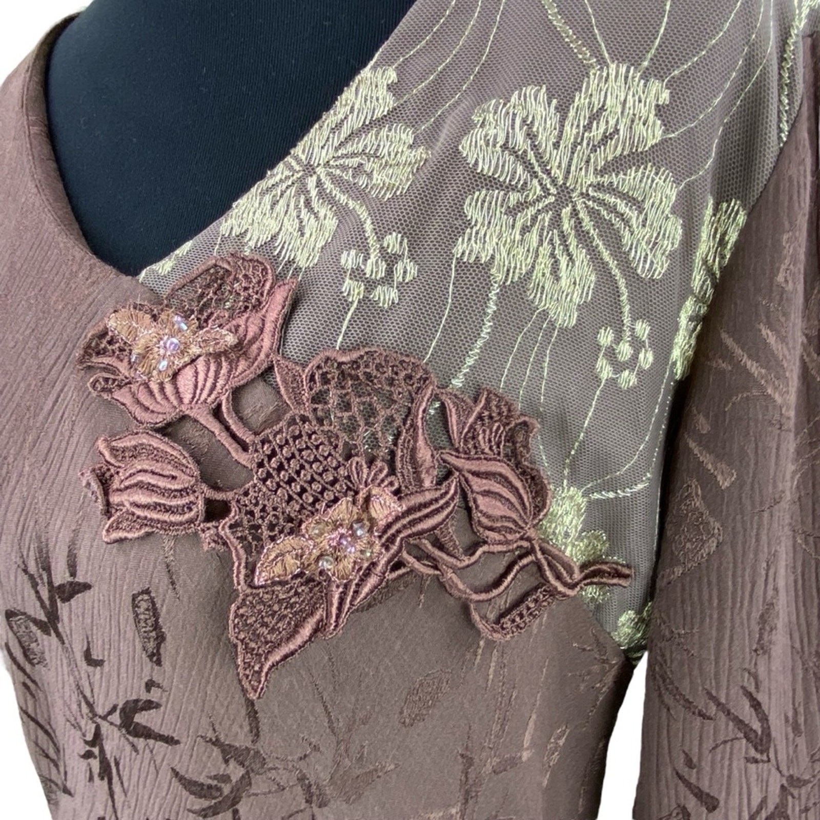 Vintage Spencer Alexis Floral Fairy Blouse Size 12 Art To Wear Brown Boho