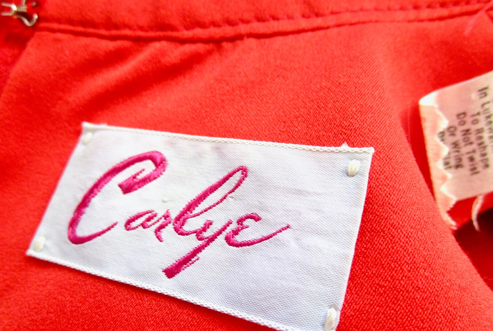 Vintage 70s Carlye Red Orange Mod Modern Mandarin Full Day Dress M 36
