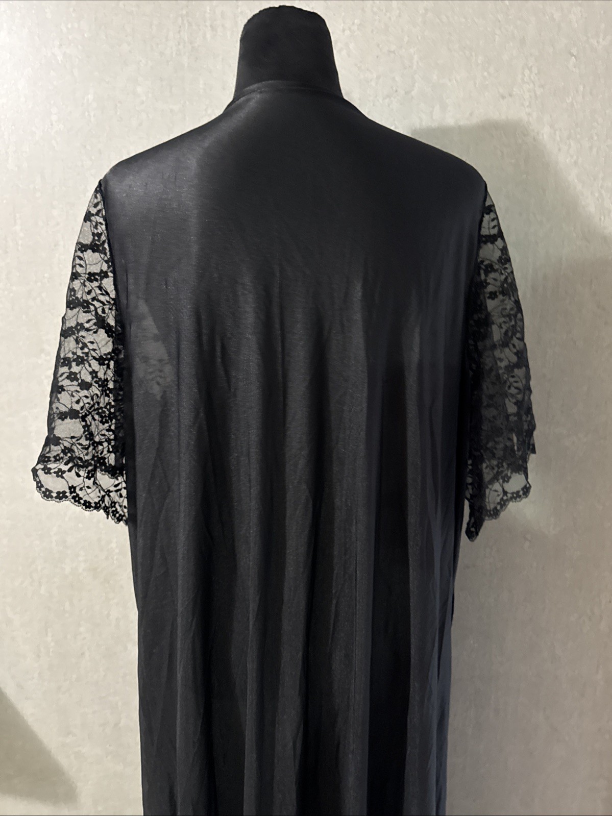 Vintage Kaydette Black Nylon Lace Long Peignoir Nightgown Dress 3X 48/50 USA