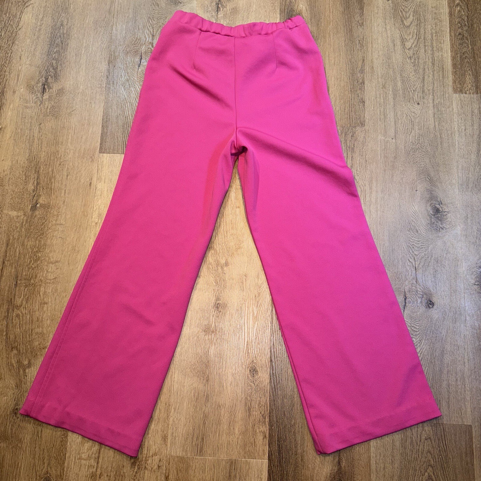 Vintage 60s 70s Bell Bottom Pants Womens 18 Pink Wide Leg Polyester Disco Hippie
