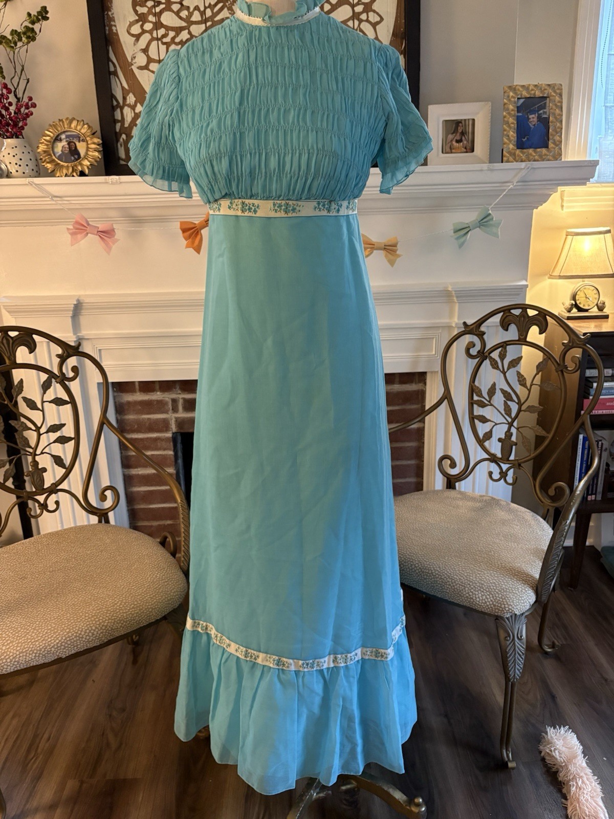 Vintage Blue Dress with Ribbon Trim Women’s