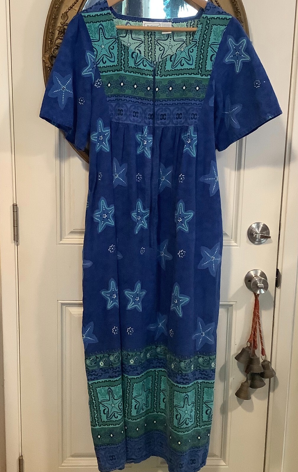 Coastal National blue greens star fish women’s long lounge dress size M leisure